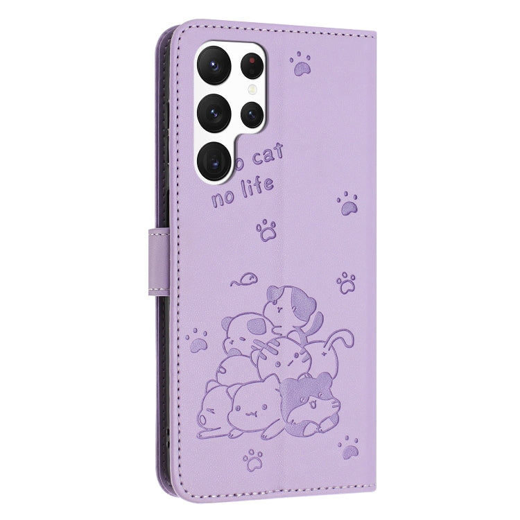 For Samsung Galaxy S25 Ultra 5G Embossed Kitten Phone Leather Case with Lanyard(Purple) - Galaxy S25 Ultra 5G Cases by PMC TechLife | Online Shopping South Africa | PMC TechLife | Buy Now Pay Later Mobicred
