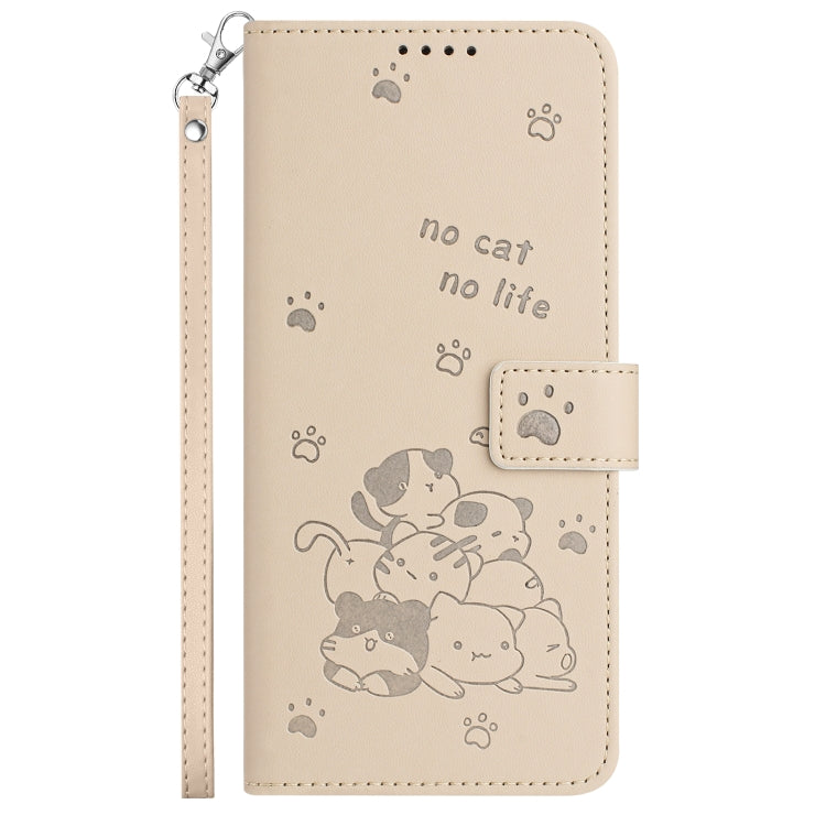 For Samsung Galaxy S25 Ultra 5G Embossed Kitten Phone Leather Case with Lanyard(Beige) - Galaxy S25 Ultra 5G Cases by PMC TechLife | Online Shopping South Africa | PMC TechLife | Buy Now Pay Later Mobicred