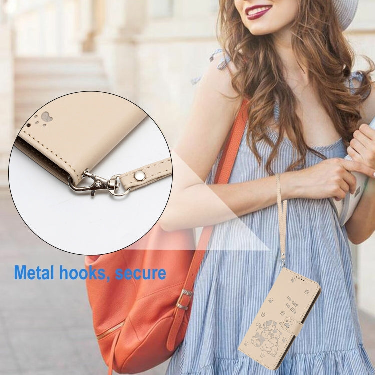 For Samsung Galaxy S25 Ultra 5G Embossed Kitten Phone Leather Case with Lanyard(Beige) - Galaxy S25 Ultra 5G Cases by PMC TechLife | Online Shopping South Africa | PMC TechLife | Buy Now Pay Later Mobicred