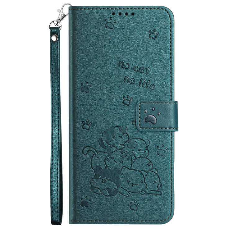 For Samsung Galaxy S25 Ultra 5G Embossed Kitten Phone Leather Case with Lanyard(Dark Green) - Galaxy S25 Ultra 5G Cases by PMC TechLife | Online Shopping South Africa | PMC TechLife | Buy Now Pay Later Mobicred