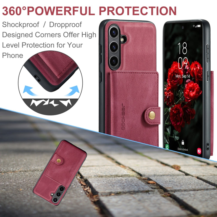 For Samsung Galaxy S24 FE 5G JEEHOOD J01 Retro Magnetic Detachable Wallet Phone Case(Red) - Galaxy S24 FE 5G Cases by JEEHOOD | Online Shopping South Africa | PMC Jewellery | Buy Now Pay Later Mobicred