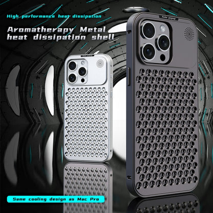 For iPhone 16 R-JUST RJ58 Aromatherapy Metal Cooling Phone Case(Black) - iPhone 16 Cases by R-JUST | Online Shopping South Africa | PMC Jewellery | Buy Now Pay Later Mobicred