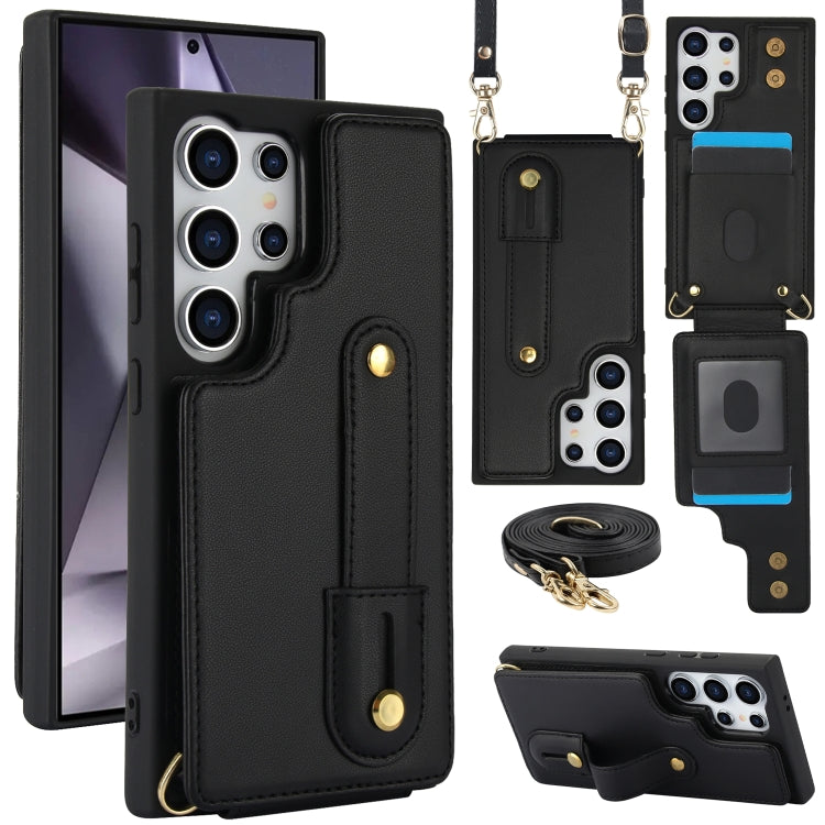 For Samsung Galaxy S25 Ultra 5G Wristband Vertical Flip Wallet Back Cover Phone Case with Long Lanyard(Black) - free shipping - PMC Jewellery - Order now!