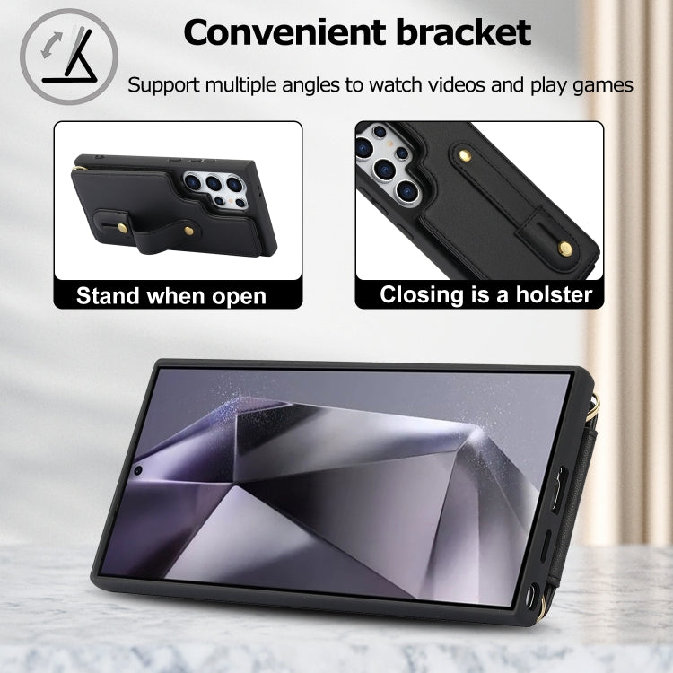 For Samsung Galaxy S25 Ultra 5G Wristband Vertical Flip Wallet Back Cover Phone Case with Long Lanyard(Black) - free shipping - PMC Jewellery - Order now!