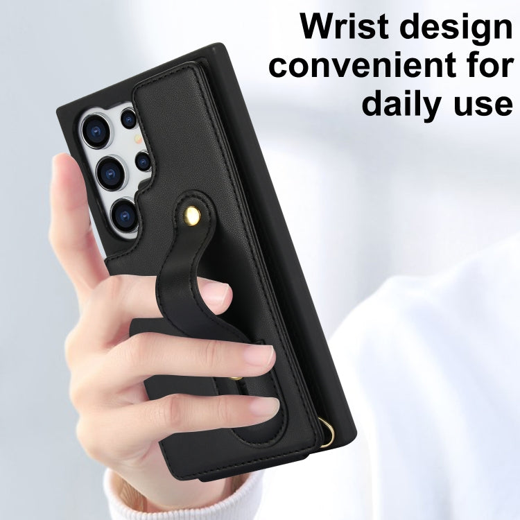 For Samsung Galaxy S25 Ultra 5G Wristband Vertical Flip Wallet Back Cover Phone Case with Long Lanyard(Black) - free shipping - PMC Jewellery - Order now!