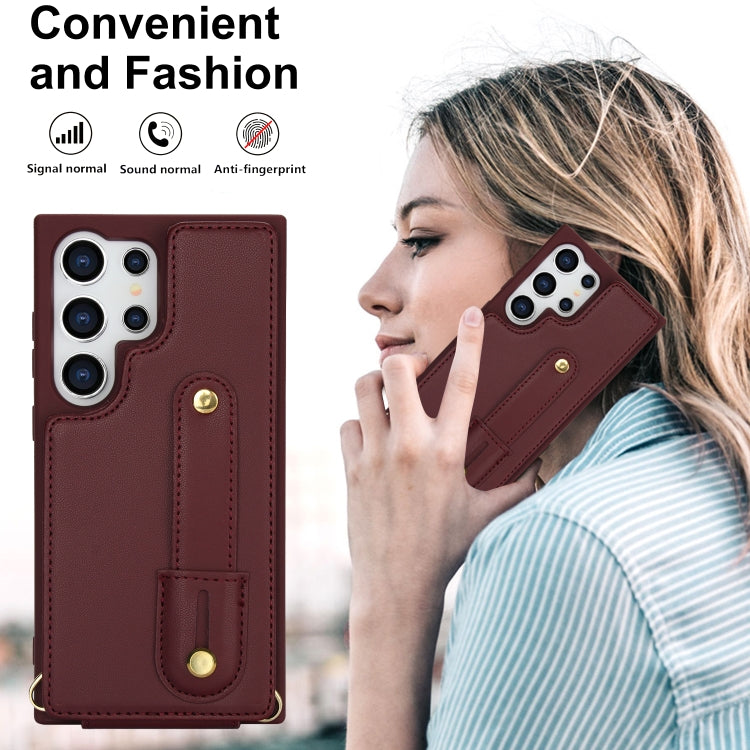 For Samsung Galaxy S25 Ultra 5G Wristband Vertical Flip Wallet Back Cover Phone Case with Long Lanyard(Wine Red) - free shipping - PMC TechLife - Order now!