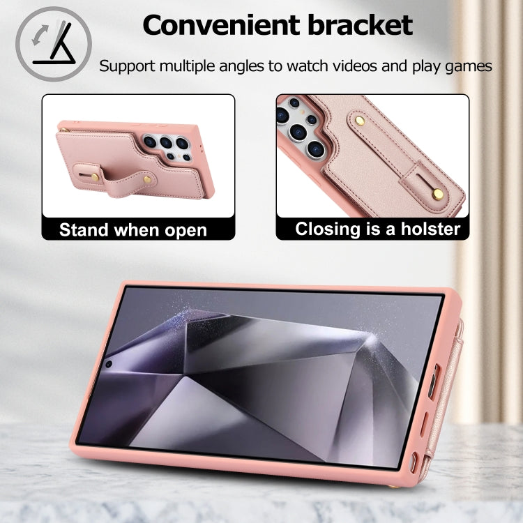 For Samsung Galaxy S25 Ultra 5G Wristband Vertical Flip Wallet Back Cover Phone Case with Long Lanyard(Rose Gold) - Galaxy S25 Ultra 5G Cases by PMC TechLife | Online Shopping South Africa | PMC TechLife | Buy Now Pay Later Mobicred