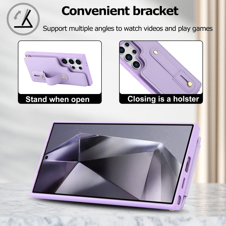 For Samsung Galaxy S25 Ultra 5G Wristband Vertical Flip Wallet Back Cover Phone Case with Long Lanyard(Purple) - Galaxy S25 Ultra 5G Cases by PMC TechLife | Online Shopping South Africa | PMC TechLife | Buy Now Pay Later Mobicred