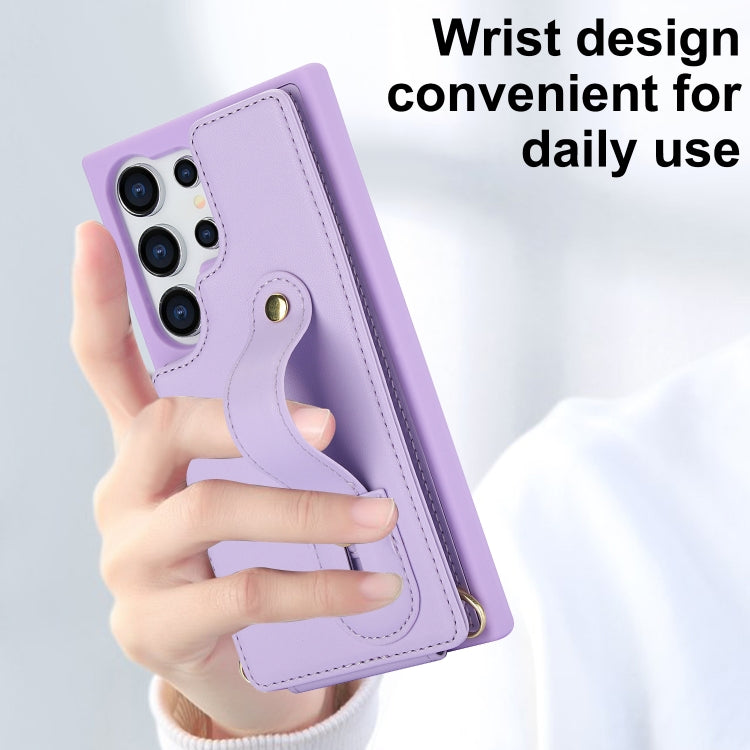 For Samsung Galaxy S25 Ultra 5G Wristband Vertical Flip Wallet Back Cover Phone Case with Long Lanyard(Purple) - Galaxy S25 Ultra 5G Cases by PMC TechLife | Online Shopping South Africa | PMC TechLife | Buy Now Pay Later Mobicred