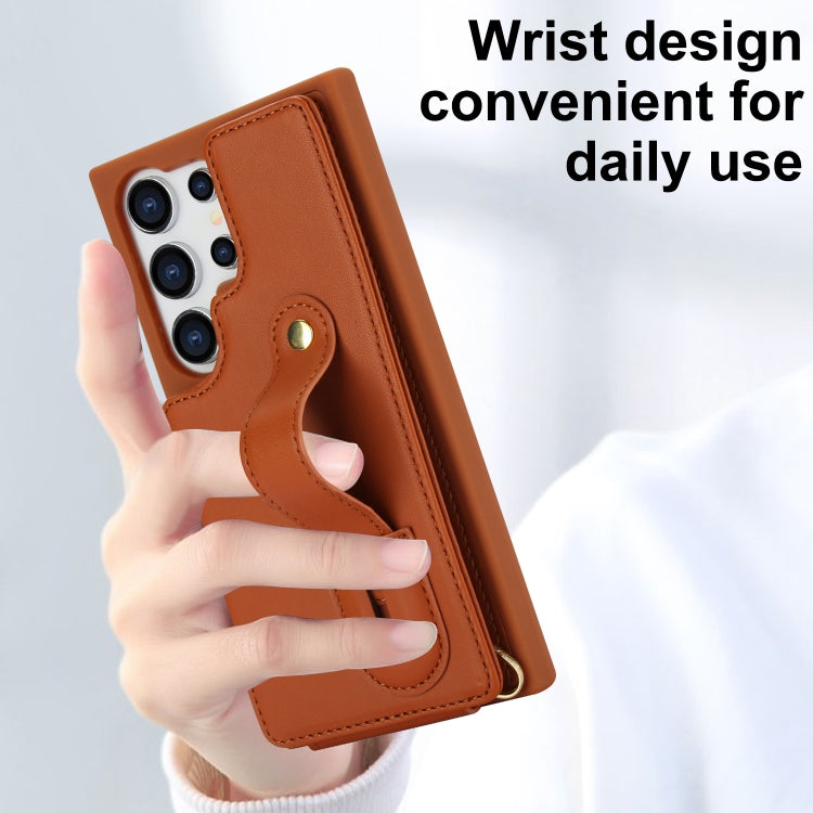 For Samsung Galaxy S25 Ultra 5G Wristband Vertical Flip Wallet Back Cover Phone Case with Long Lanyard(Brown) - Galaxy S25 Ultra 5G Cases by PMC TechLife | Online Shopping South Africa | PMC TechLife | Buy Now Pay Later Mobicred