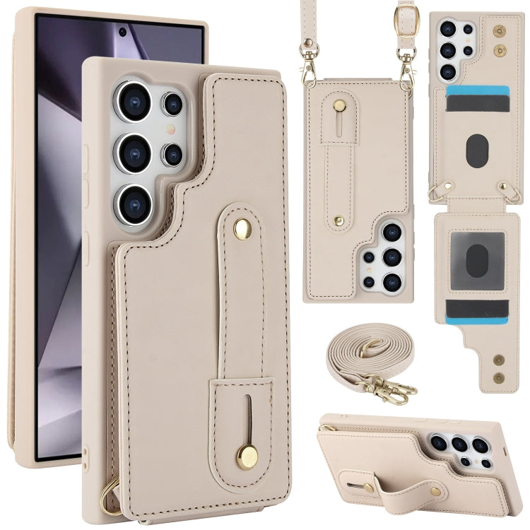 For Samsung Galaxy S25 Ultra 5G Wristband Vertical Flip Wallet Back Cover Phone Case with Long Lanyard(White) - Galaxy S25 Ultra 5G Cases by PMC TechLife | Online Shopping South Africa | PMC TechLife | Buy Now Pay Later Mobicred