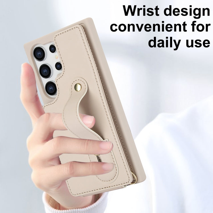 For Samsung Galaxy S25 Ultra 5G Wristband Vertical Flip Wallet Back Cover Phone Case with Long Lanyard(White) - Galaxy S25 Ultra 5G Cases by PMC TechLife | Online Shopping South Africa | PMC TechLife | Buy Now Pay Later Mobicred