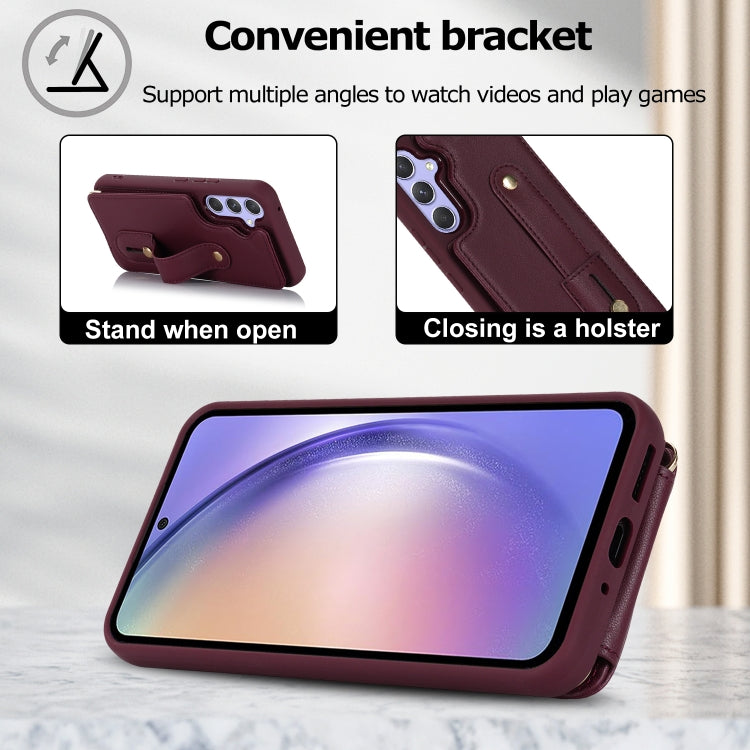 For Samsung Galaxy S25+ 5G Wristband Vertical Flip Wallet Back Cover Phone Case with Long Lanyard(Wine Red) - Galaxy S25+ 5G Cases by PMC TechLife | Online Shopping South Africa | PMC TechLife | Buy Now Pay Later Mobicred