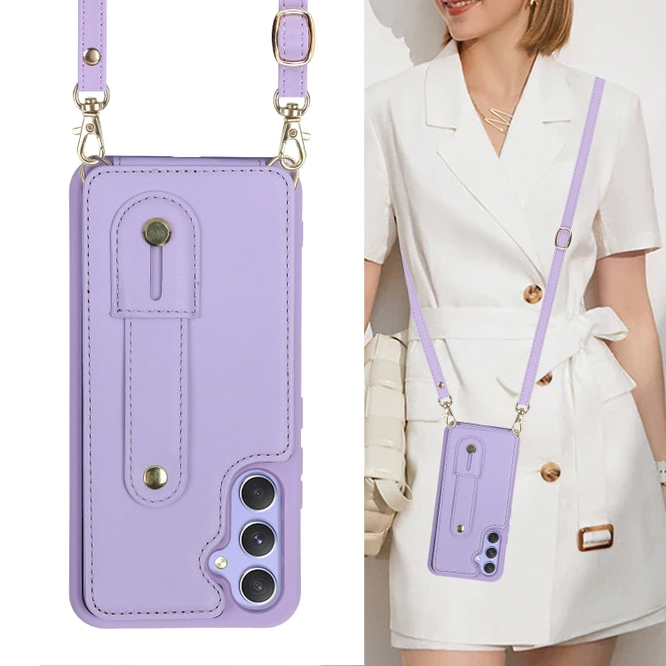 For Samsung Galaxy S25+ 5G Wristband Vertical Flip Wallet Back Cover Phone Case with Long Lanyard(Purple) - Galaxy S25+ 5G Cases by PMC TechLife | Online Shopping South Africa | PMC TechLife | Buy Now Pay Later Mobicred