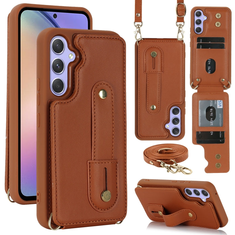 For Samsung Galaxy S25+ 5G Wristband Vertical Flip Wallet Back Cover Phone Case with Long Lanyard(Brown) - Galaxy S25+ 5G Cases by PMC TechLife | Online Shopping South Africa | PMC TechLife | Buy Now Pay Later Mobicred