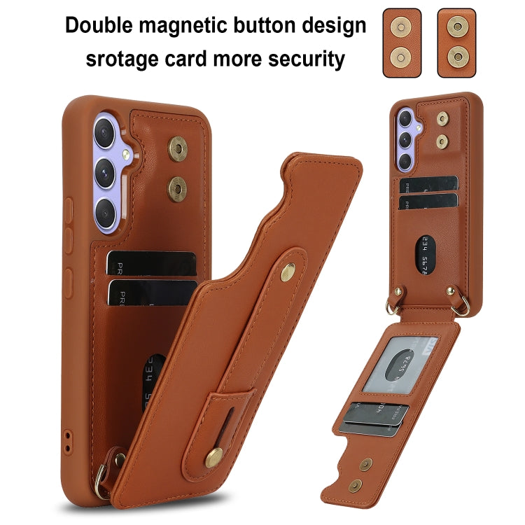 For Samsung Galaxy S25+ 5G Wristband Vertical Flip Wallet Back Cover Phone Case with Long Lanyard(Brown) - Galaxy S25+ 5G Cases by PMC TechLife | Online Shopping South Africa | PMC TechLife | Buy Now Pay Later Mobicred