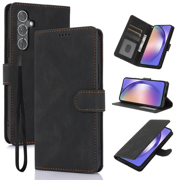 For Samsung Galaxy S25 5G Fantasy Skin-feel Calfskin Texture Leather Phone Case(Black) - Galaxy S25 5G Cases by PMC TechLife | Online Shopping South Africa | PMC TechLife | Buy Now Pay Later Mobicred