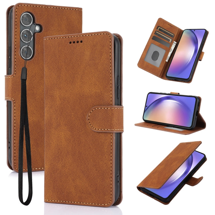 For Samsung Galaxy S25 5G Fantasy Skin-feel Calfskin Texture Leather Phone Case(Brown) - Galaxy S25 5G Cases by PMC TechLife | Online Shopping South Africa | PMC TechLife | Buy Now Pay Later Mobicred