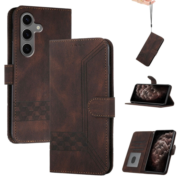 For Samsung Galaxy S25+ 5G Cubic Skin Feel Flip Leather Phone Case(Brown) - Galaxy S25+ 5G Cases by PMC Jewellery | Online Shopping South Africa | PMC Jewellery | Buy Now Pay Later Mobicred