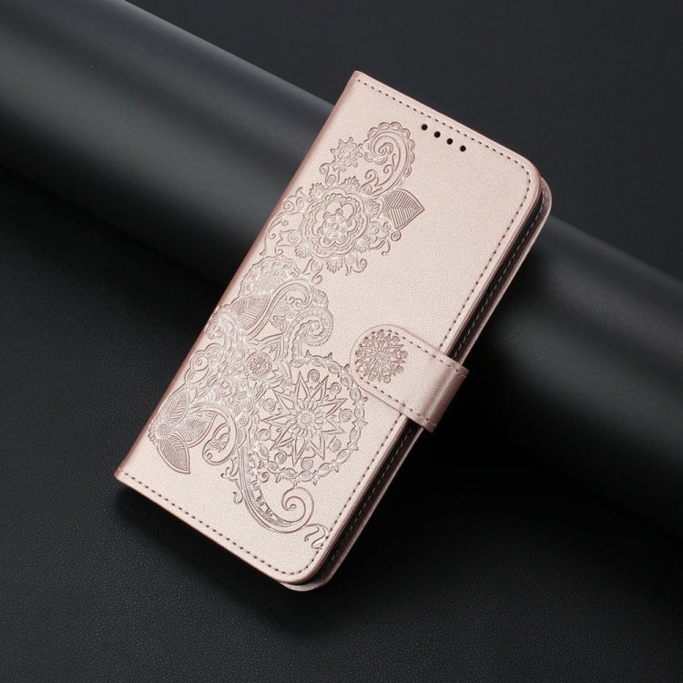 For Samsung Galaxy S25 5G Datura Flower Embossed Flip Leather Phone Case(Rose Gold) - Galaxy S25 5G Cases by PMC Jewellery | Online Shopping South Africa | PMC Jewellery | Buy Now Pay Later Mobicred