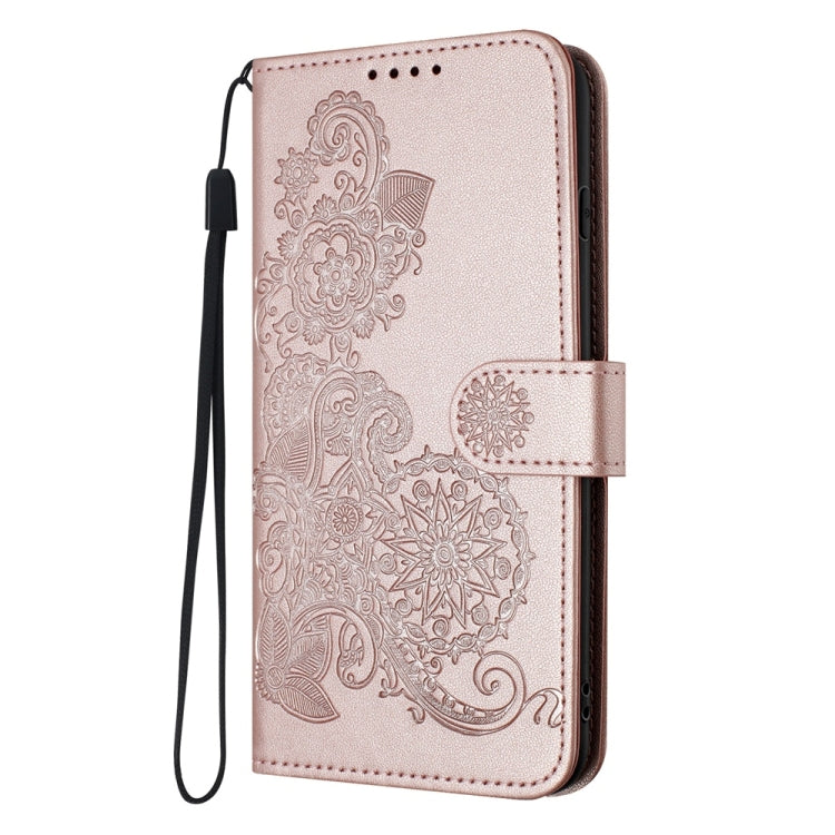 For Samsung Galaxy S25 5G Datura Flower Embossed Flip Leather Phone Case(Rose Gold) - Galaxy S25 5G Cases by PMC Jewellery | Online Shopping South Africa | PMC Jewellery | Buy Now Pay Later Mobicred