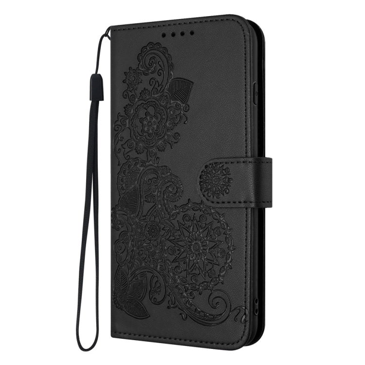 For Samsung Galaxy S25+ 5G Datura Flower Embossed Flip Leather Phone Case(Black) - Galaxy S25+ 5G Cases by PMC Jewellery | Online Shopping South Africa | PMC Jewellery | Buy Now Pay Later Mobicred
