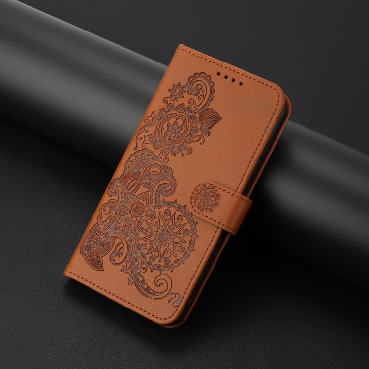 For Samsung Galaxy S25 Ultra 5G Datura Flower Embossed Flip Leather Phone Case(Brown) - Galaxy S25 Ultra 5G Cases by PMC Jewellery | Online Shopping South Africa | PMC Jewellery | Buy Now Pay Later Mobicred