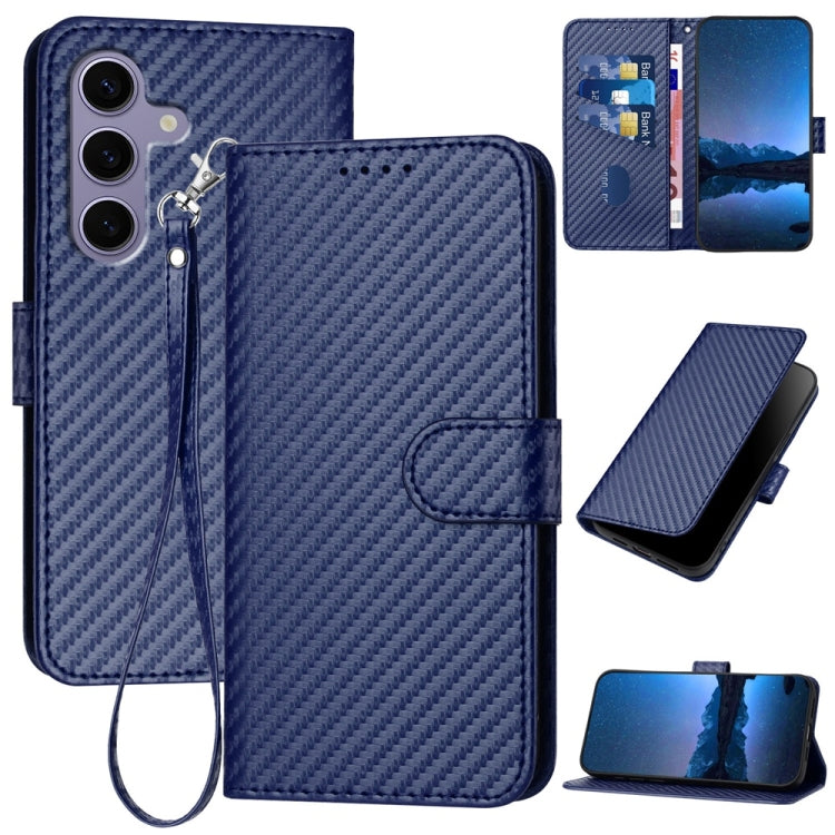 For Samsung Galaxy S25 5G YX0070 Carbon Fiber Buckle Leather Phone Case with Lanyard(Royal Blue) - Galaxy S25 5G Cases by PMC Jewellery | Online Shopping South Africa | PMC Jewellery | Buy Now Pay Later Mobicred