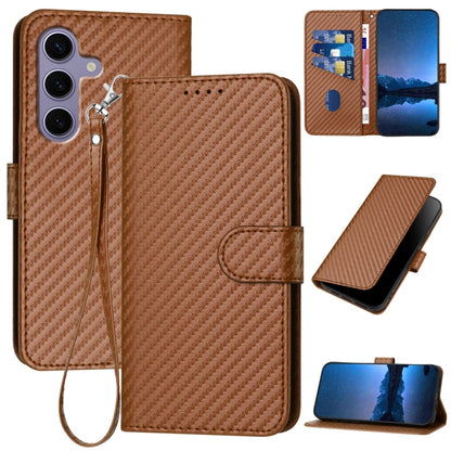 For Samsung Galaxy S25 5G YX0070 Carbon Fiber Buckle Leather Phone Case with Lanyard(Coffee) - Galaxy S25 5G Cases by PMC Jewellery | Online Shopping South Africa | PMC Jewellery | Buy Now Pay Later Mobicred