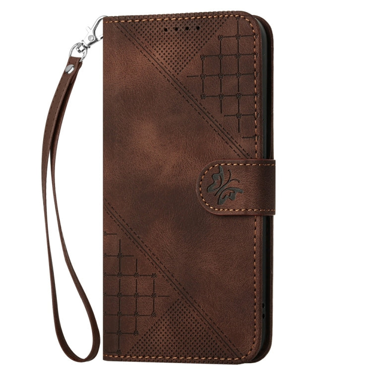 For Samsung Galaxy S25 5G YX0080 Grid Butterfly Embossed Pattern Flip Leather Phone Case with Lanyard(Coffee) - Galaxy S25 5G Cases by PMC Jewellery | Online Shopping South Africa | PMC Jewellery | Buy Now Pay Later Mobicred