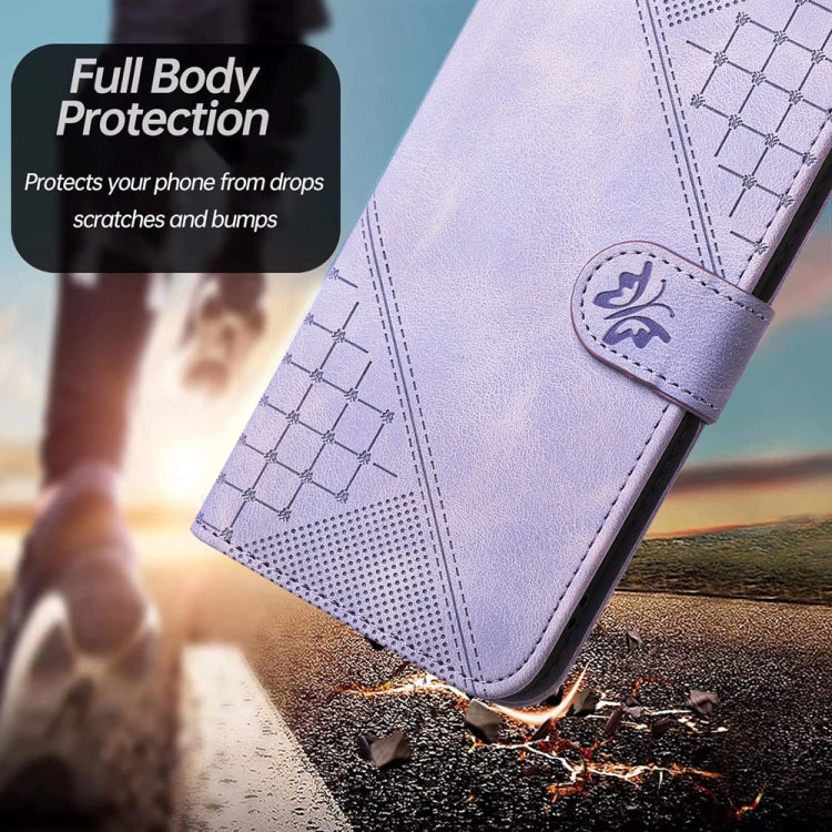For Samsung Galaxy S25 5G YX0080 Grid Butterfly Embossed Pattern Flip Leather Phone Case with Lanyard(Light Purple) - Galaxy S25 5G Cases by PMC TechLife | Online Shopping South Africa | PMC TechLife | Buy Now Pay Later Mobicred