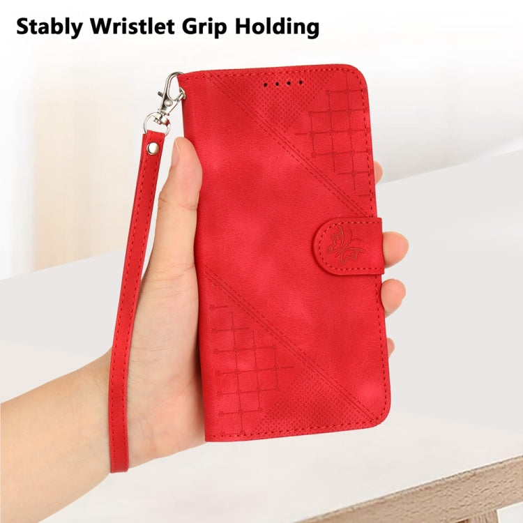 For Samsung Galaxy S25+ 5G YX0080 Grid Butterfly Embossed Pattern Flip Leather Phone Case with Lanyard(Red) - Galaxy S25+ 5G Cases by PMC TechLife | Online Shopping South Africa | PMC TechLife | Buy Now Pay Later Mobicred