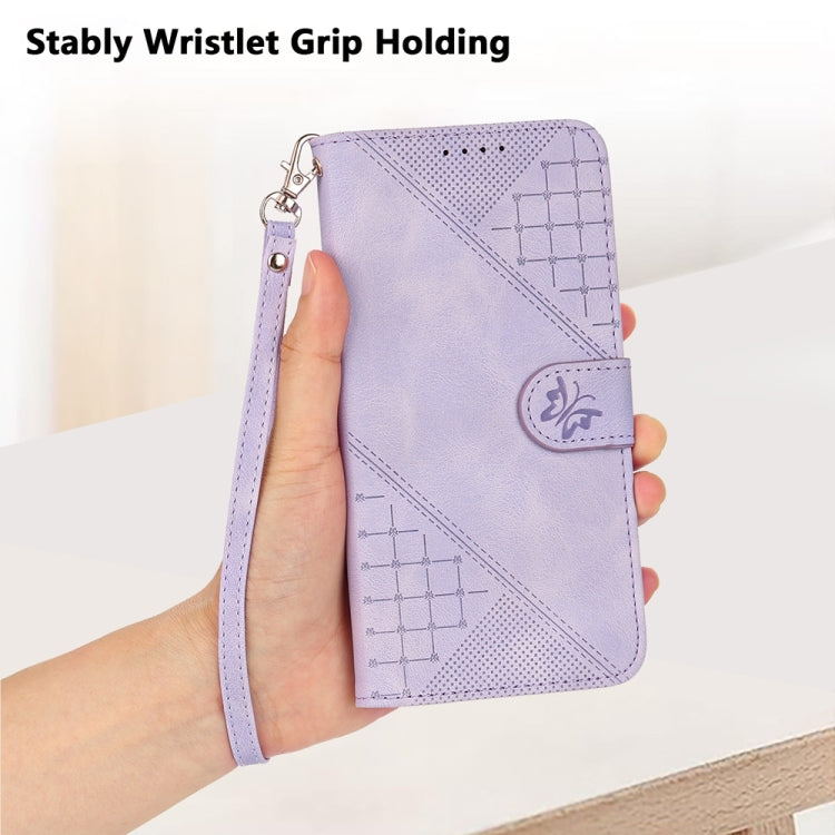 For Samsung Galaxy S25+ 5G YX0080 Grid Butterfly Embossed Pattern Flip Leather Phone Case with Lanyard(Light Purple) - Galaxy S25+ 5G Cases by PMC TechLife | Online Shopping South Africa | PMC TechLife | Buy Now Pay Later Mobicred