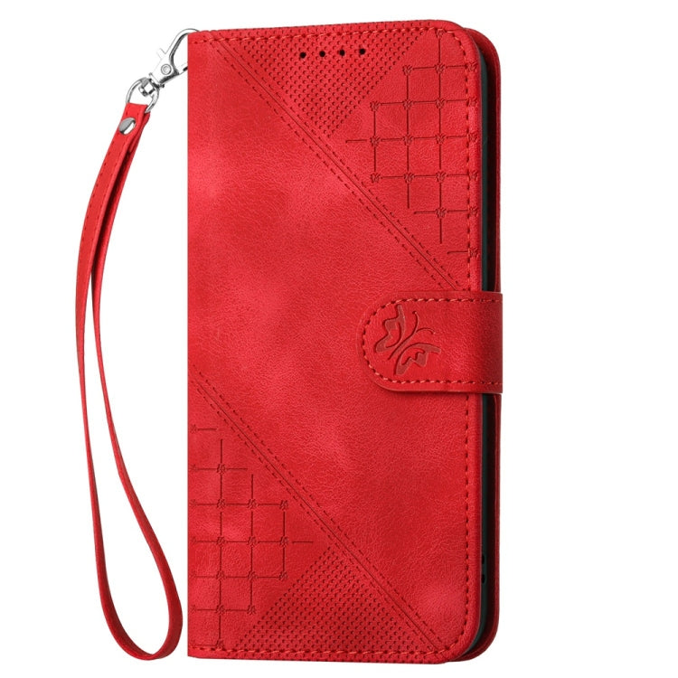 For Samsung Galaxy S25 Ultra 5G YX0080 Grid Butterfly Embossed Pattern Flip Leather Phone Case with Lanyard(Red) - Galaxy S25 Ultra 5G Cases by PMC TechLife | Online Shopping South Africa | PMC TechLife | Buy Now Pay Later Mobicred