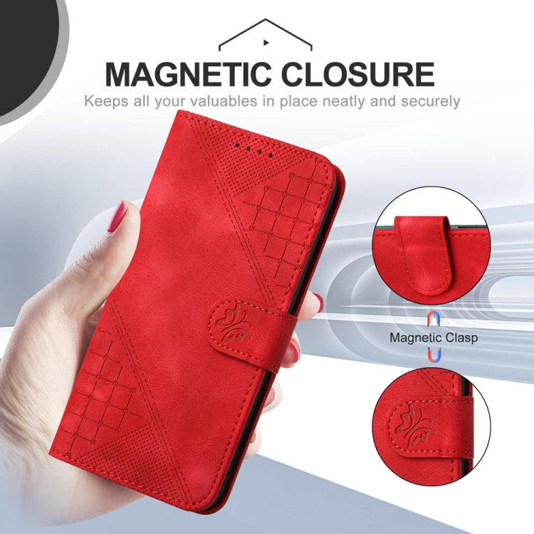 For Samsung Galaxy S25 Ultra 5G YX0080 Grid Butterfly Embossed Pattern Flip Leather Phone Case with Lanyard(Red) - Galaxy S25 Ultra 5G Cases by PMC TechLife | Online Shopping South Africa | PMC TechLife | Buy Now Pay Later Mobicred
