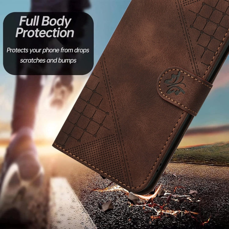 For Samsung Galaxy S25 Ultra 5G YX0080 Grid Butterfly Embossed Pattern Flip Leather Phone Case with Lanyard(Coffee) - Galaxy S25 Ultra 5G Cases by PMC TechLife | Online Shopping South Africa | PMC TechLife | Buy Now Pay Later Mobicred