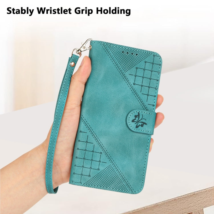 For Samsung Galaxy S25 Ultra 5G YX0080 Grid Butterfly Embossed Pattern Flip Leather Phone Case with Lanyard(Light Blue) - Galaxy S25 Ultra 5G Cases by PMC TechLife | Online Shopping South Africa | PMC TechLife | Buy Now Pay Later Mobicred
