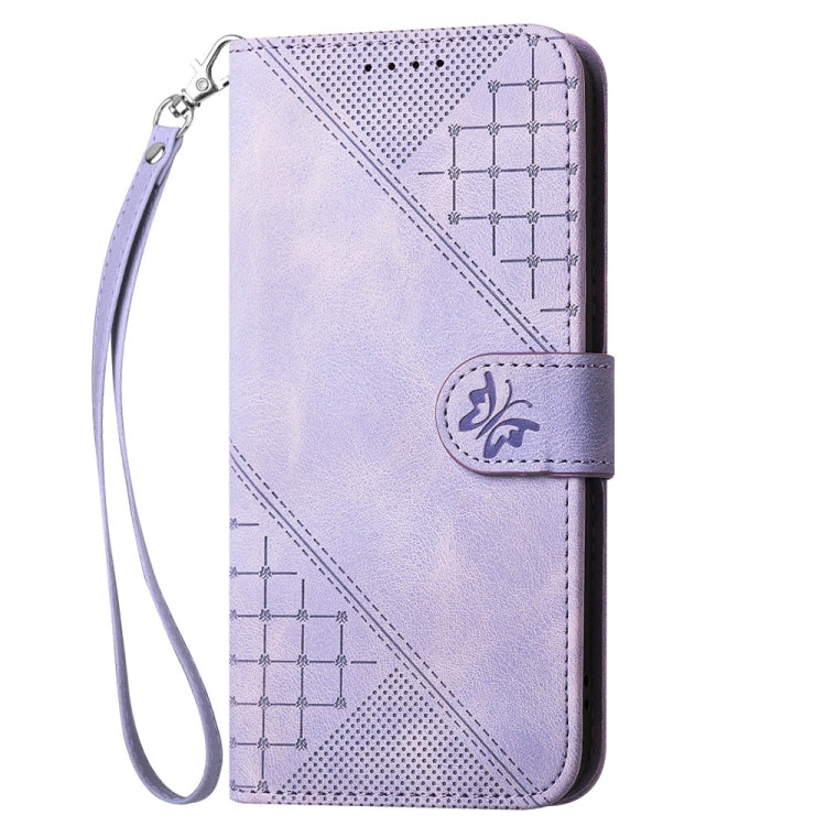 For Samsung Galaxy S25 Ultra 5G Grid Butterfly Embossed Pattern Leather Phone Case with Lanyard(Light Purple) - free shipping - PMC TechLife - Order now!