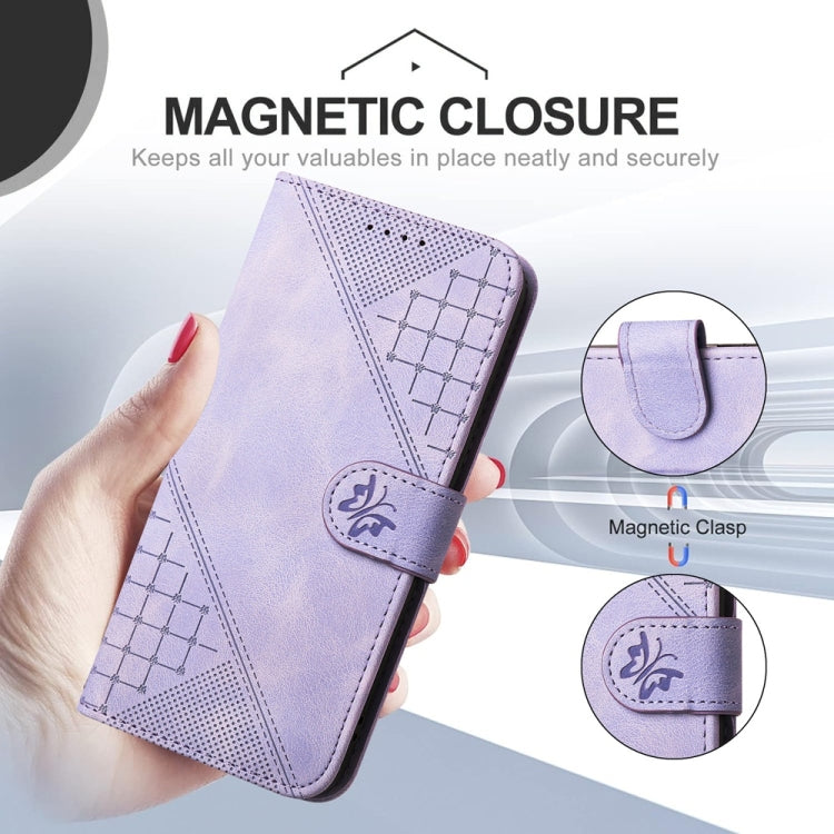 For Samsung Galaxy S25 Ultra 5G Grid Butterfly Embossed Pattern Leather Phone Case with Lanyard(Light Purple) - free shipping - PMC TechLife - Order now!