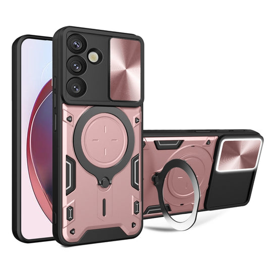 For Samsung Galaxy S25+ 5G CD Texture Sliding Camshield Magnetic Holder Phone Case(Pink) - Galaxy S25+ 5G Cases by PMC Jewellery | Online Shopping South Africa | PMC Jewellery | Buy Now Pay Later Mobicred