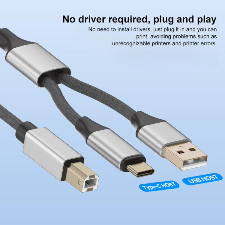 2 in 1 Type-C and USB-A to USB-B MIDI Instruments Printer Cable, Length: 1m, Length:1m(Black White) - Multifunctional Cable by PMC Jewellery | Online Shopping South Africa | PMC Jewellery | Buy Now Pay Later Mobicred