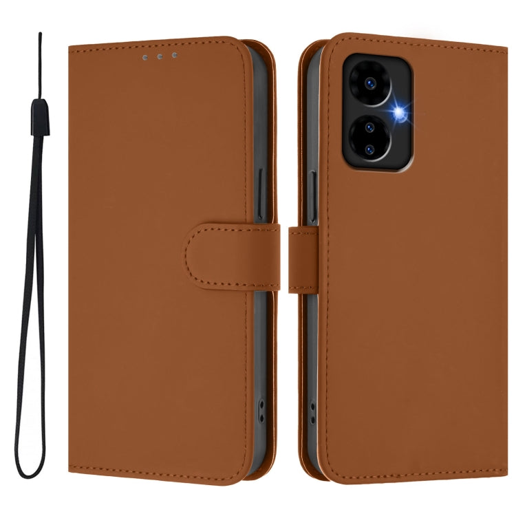 For Boost MobIle Celero 5G 2024 / 3 5G Skin Feel Solid Color Leather Phone Case with Lanyard(Brown) - More Brand by PMC Jewellery | Online Shopping South Africa | PMC Jewellery | Buy Now Pay Later Mobicred