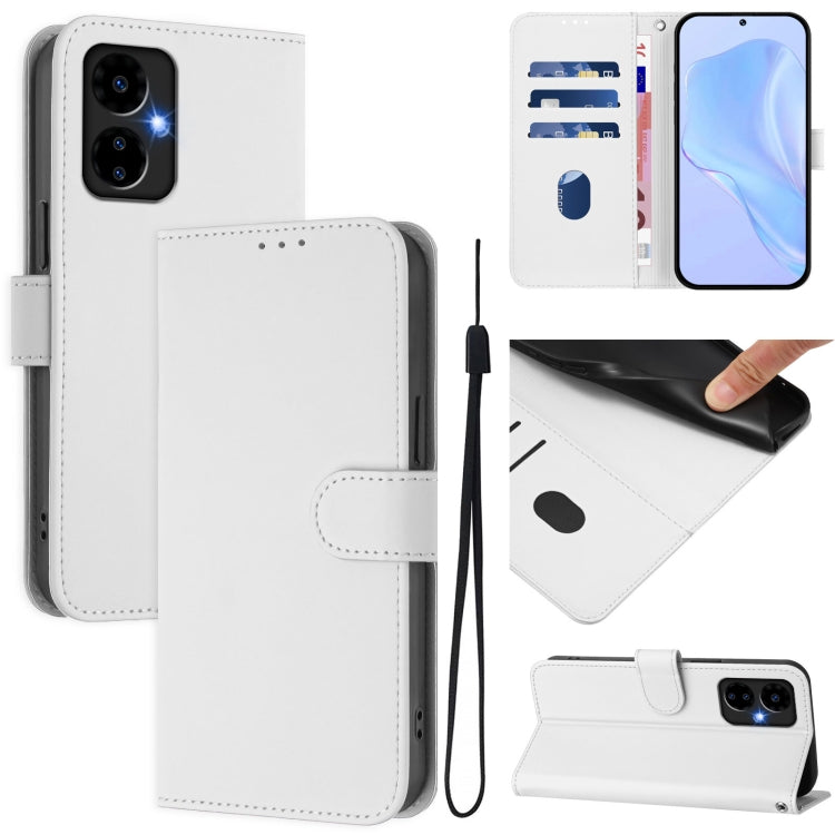 For Boost MobIle Celero 5G 2024 / 3 5G Skin Feel Solid Color Leather Phone Case with Lanyard(White) - More Brand by PMC Jewellery | Online Shopping South Africa | PMC Jewellery | Buy Now Pay Later Mobicred