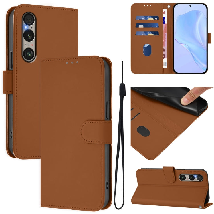 For Sony Xperia 1 VI 2024 Skin Feel Solid Color Leather Phone Case with Lanyard(Brown) - Sony Cases by PMC Jewellery | Online Shopping South Africa | PMC Jewellery | Buy Now Pay Later Mobicred