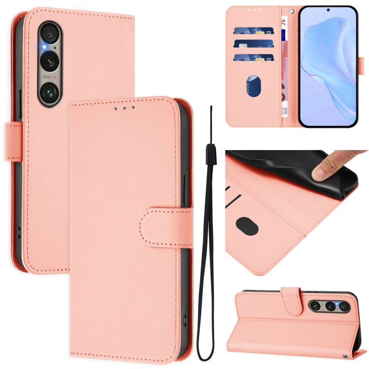 For Sony Xperia 1 VI 2024 Skin Feel Solid Color Leather Phone Case with Lanyard(Pink) - Sony Cases by PMC Jewellery | Online Shopping South Africa | PMC Jewellery | Buy Now Pay Later Mobicred