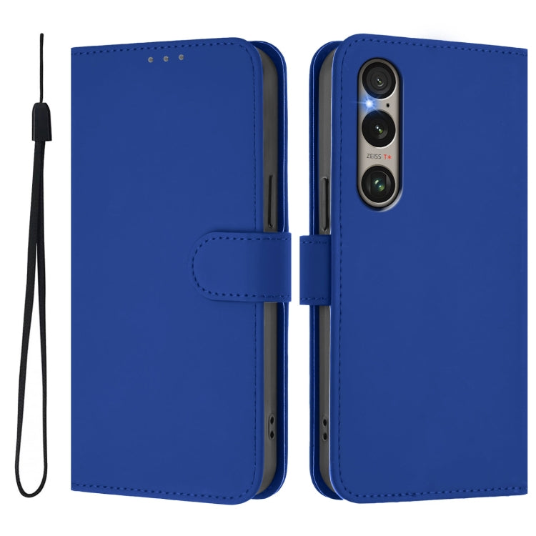 For Sony Xperia 1 VI 2024 Skin Feel Solid Color Leather Phone Case with Lanyard(Dark Blue) - Sony Cases by PMC Jewellery | Online Shopping South Africa | PMC Jewellery | Buy Now Pay Later Mobicred