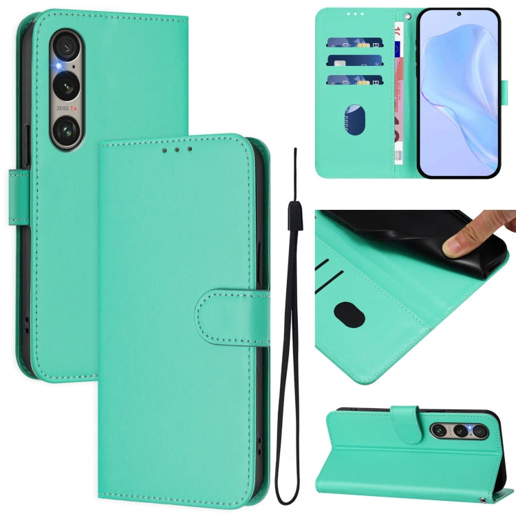 For Sony Xperia 1 VI 2024 Skin Feel Solid Color Leather Phone Case with Lanyard(Green) - Sony Cases by PMC Jewellery | Online Shopping South Africa | PMC Jewellery | Buy Now Pay Later Mobicred