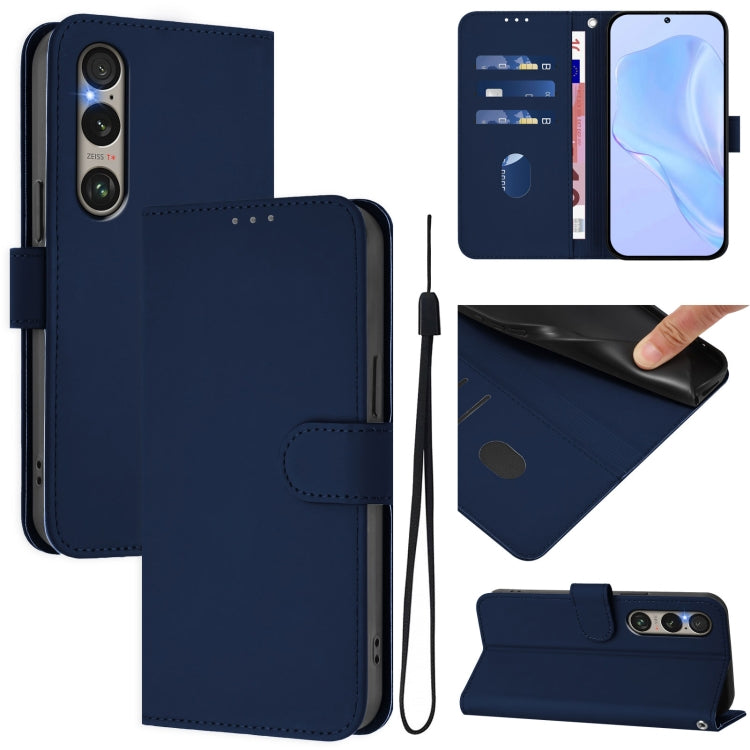 For Sony Xperia 1 VI 2024 Skin Feel Solid Color Leather Phone Case with Lanyard(Navy Blue) - Sony Cases by PMC Jewellery | Online Shopping South Africa | PMC Jewellery | Buy Now Pay Later Mobicred