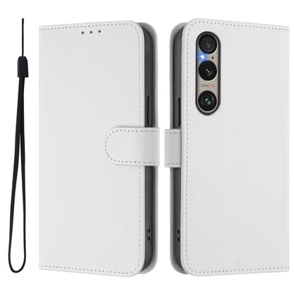 For Sony Xperia 1 VI 2024 Skin Feel Solid Color Leather Phone Case with Lanyard(White) - Sony Cases by PMC Jewellery | Online Shopping South Africa | PMC Jewellery | Buy Now Pay Later Mobicred