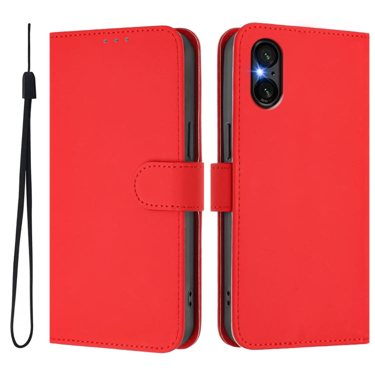 For Sony Xperia 5 VI 2024 Skin Feel Solid Color Leather Phone Case with Lanyard(Red) - Sony Cases by PMC Jewellery | Online Shopping South Africa | PMC Jewellery | Buy Now Pay Later Mobicred